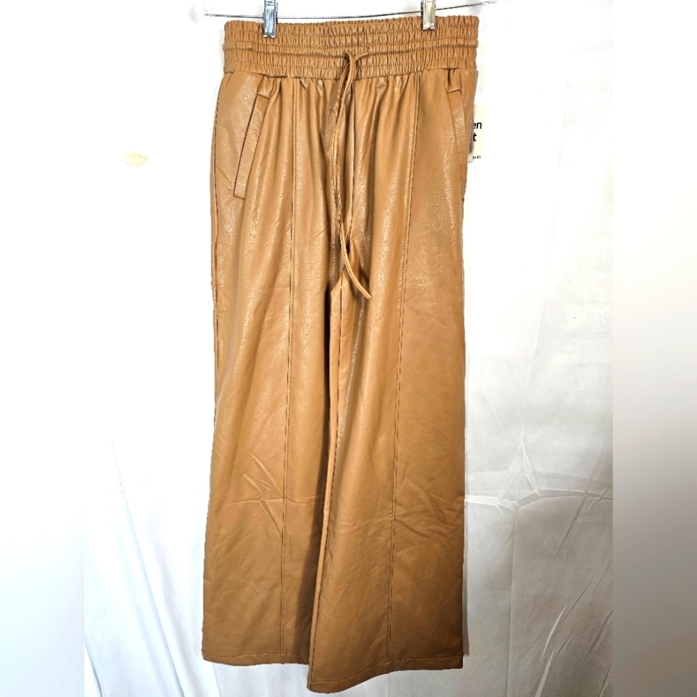 Open Edit Size Small Tan Faux Leather Wide Leg Palazzo Pants Nwt